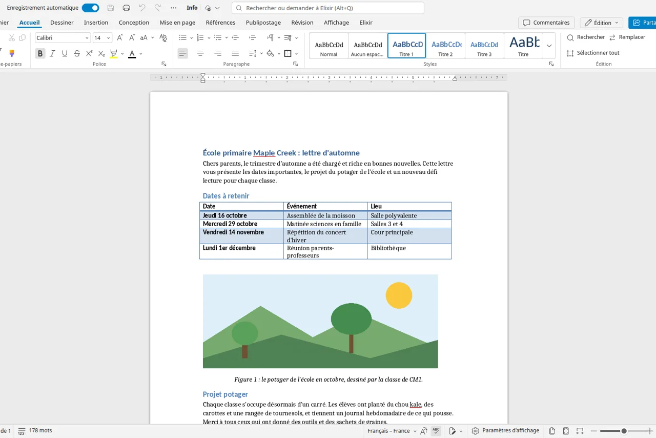 Traitement de texte d'ElixirOffice en français, avec un ruban d'outils inspiré de Microsoft Word