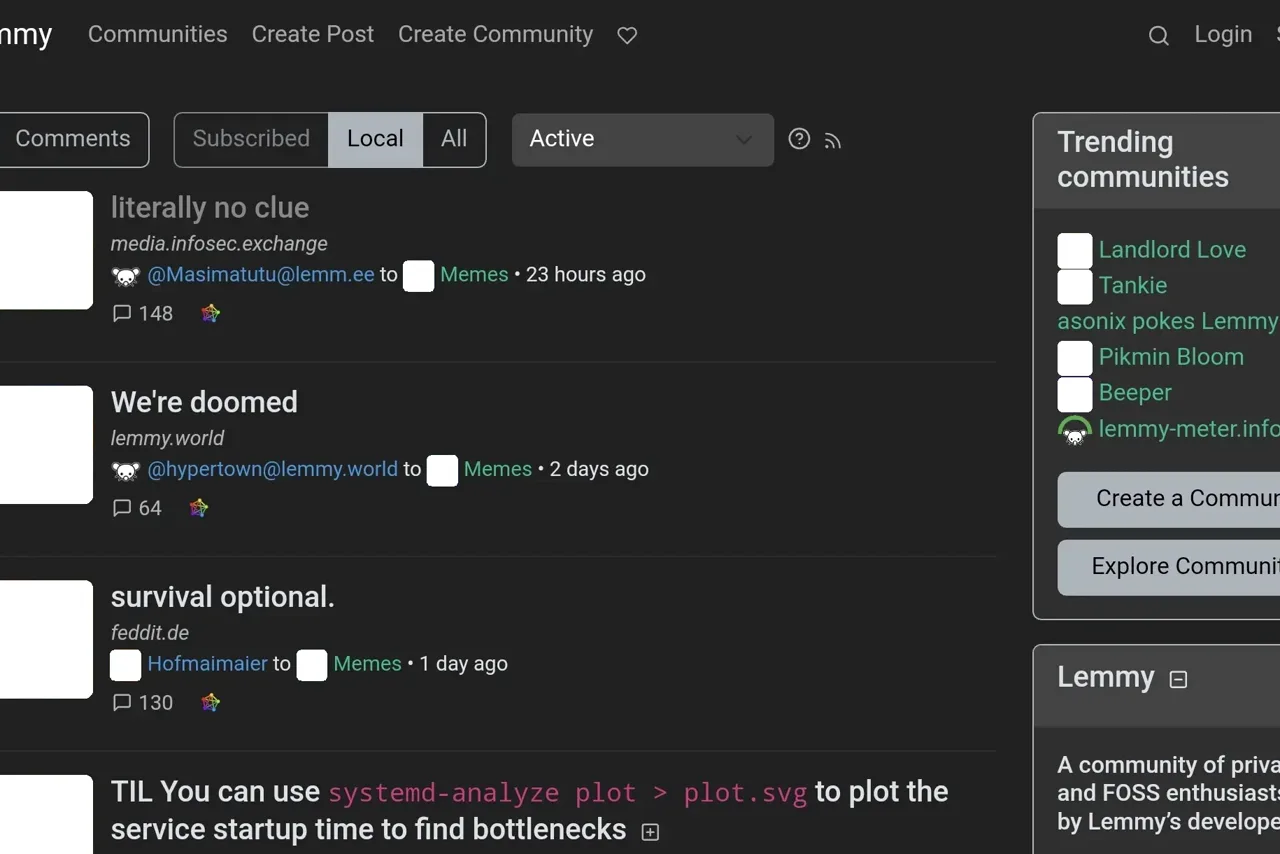 Capture d'écran de l'interface web de Lemmy, forum libre et fédéré présenté comme une alternative à Reddit