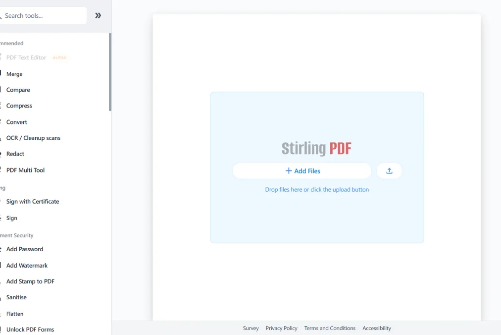 Capture d'écran de l'interface web de Stirling PDF
