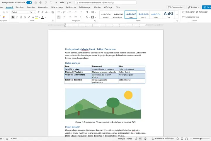 Traitement de texte d'ElixirOffice en français, avec un ruban d'outils inspiré de Microsoft Word