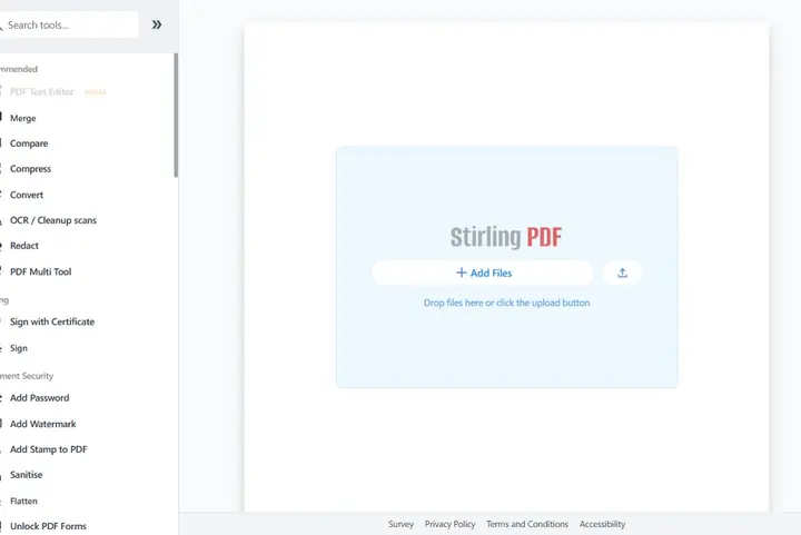 Capture d'écran de l'interface web de Stirling PDF