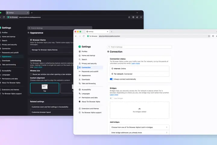 Capture d'écran de Tor Browser 16.0 sur ordinateur, publiée par le projet Tor à l'occasion de la sortie de cette version